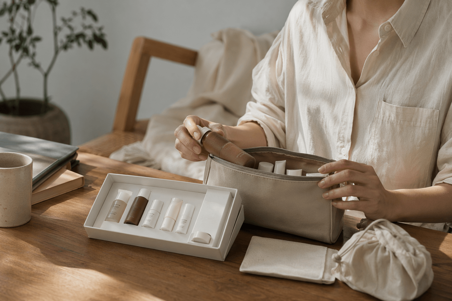 BHAB trial set and travel kit prepared for everyday skincare use.