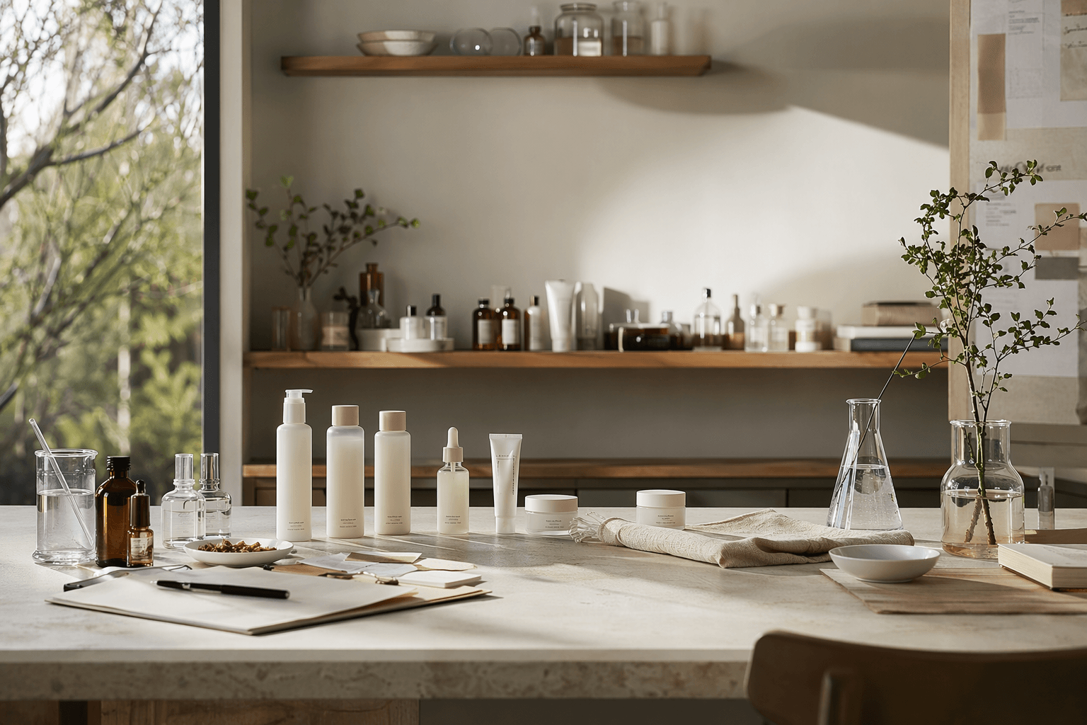 Slow Chaga products lined up as a balanced skincare routine.